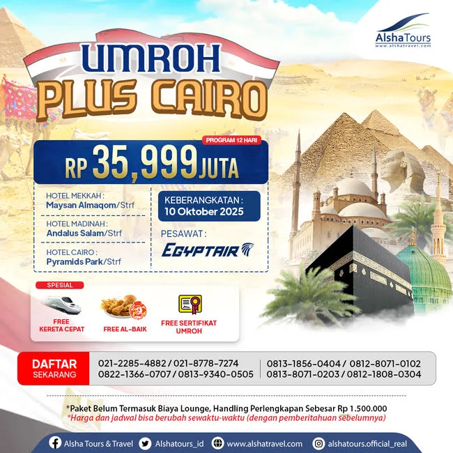Paket Umroh Plus Cairo Mesir 2025 dari Alsha Tour