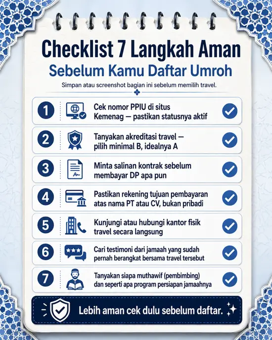 Checklist 7 langkah aman sebelum daftar umroh