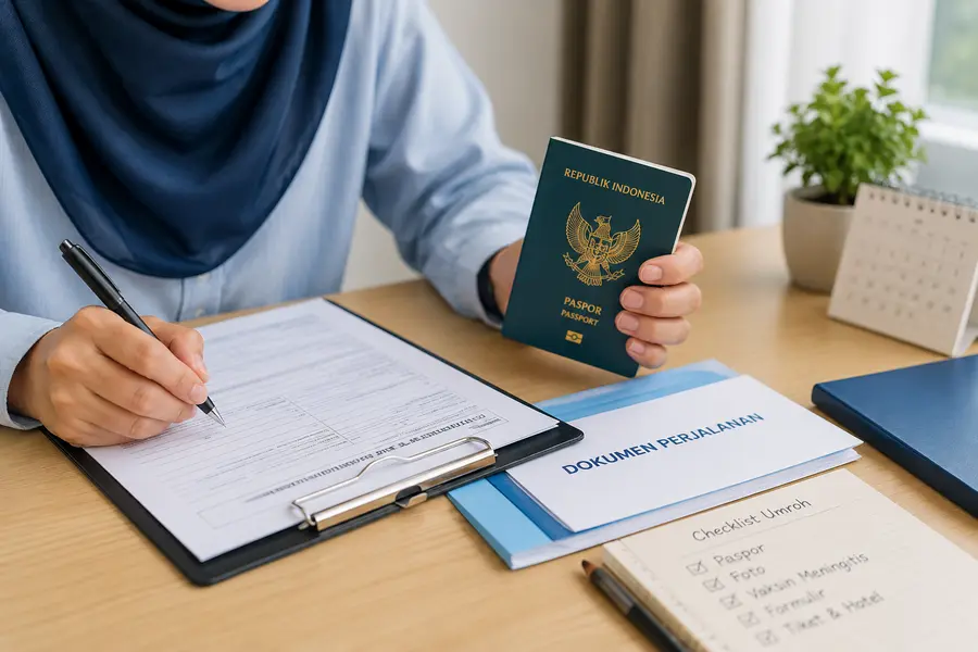 Ilustrasi jemaah sedang mengurus visa umroh