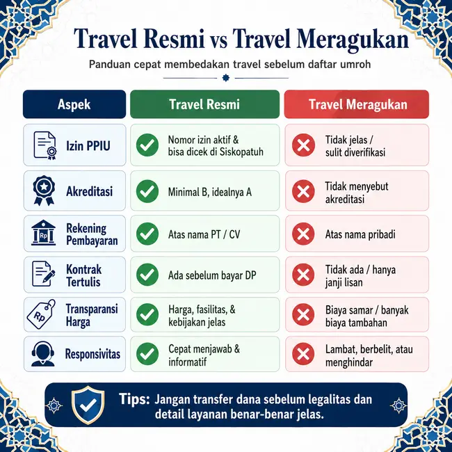 Infografis travel resmi vs travel meragukan