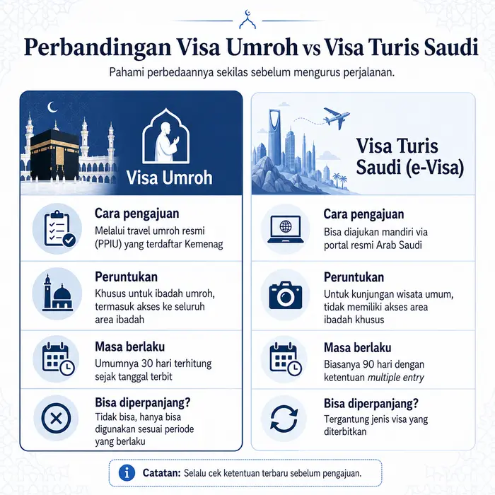 Perbandingan visa umroh vs visa turis Saudi