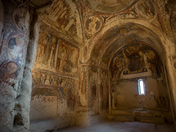 Fresco gereja batu bergaya Byzantium di Goreme Open Air Museum Cappadocia