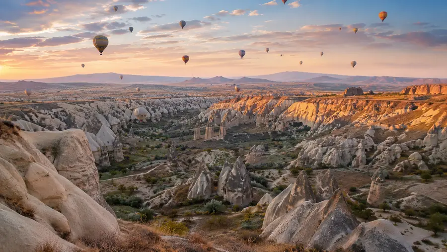 Panorama lembah Cappadocia dari ketinggian — pemandangan yang menanti di akhir perjalanan Umroh