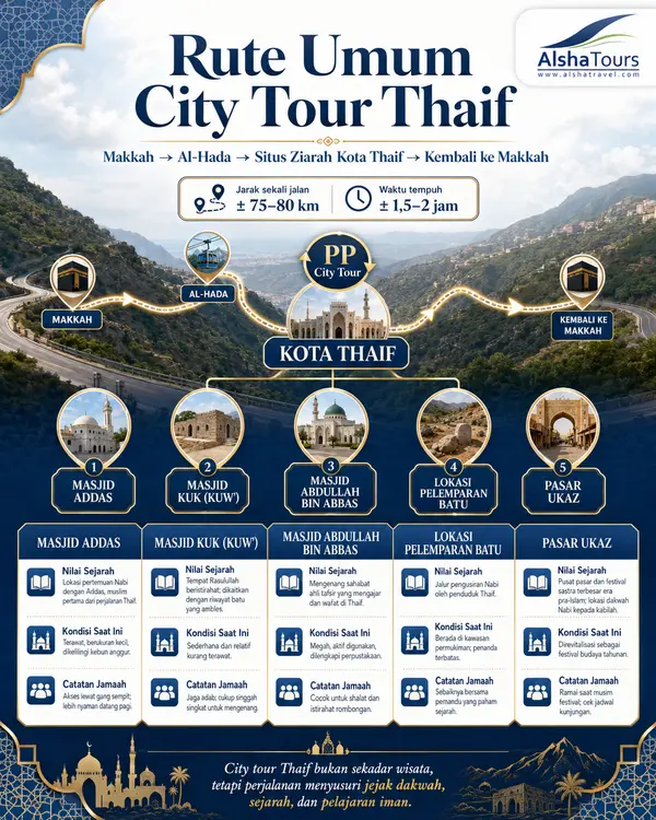 rute city tour Thaif dari Makkah untuk jamaah umroh
