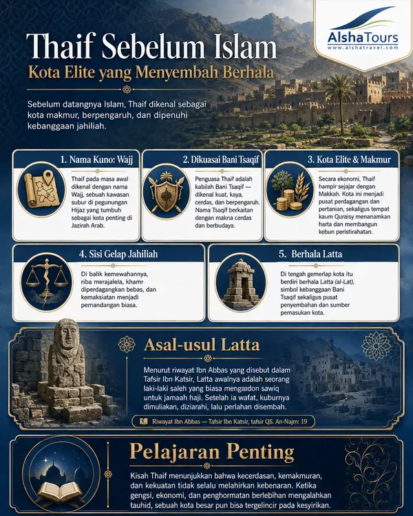 infografis Thaif pra Islam dan berhala Latta kabilah Tsaqif