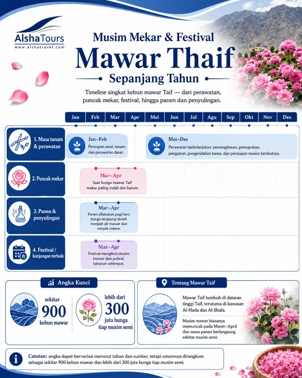 Infografis musim mekar dan festival mawar Thaif sepanjang tahun